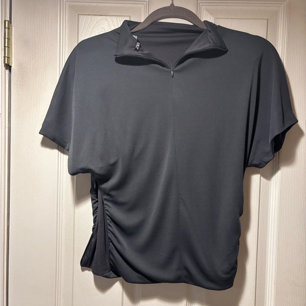 Zara Black Short-Sleeve Quarter-Zip Polo